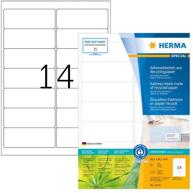 HERMA Etiket recycling 10731 99.1x38.1mm 1120stuks wit