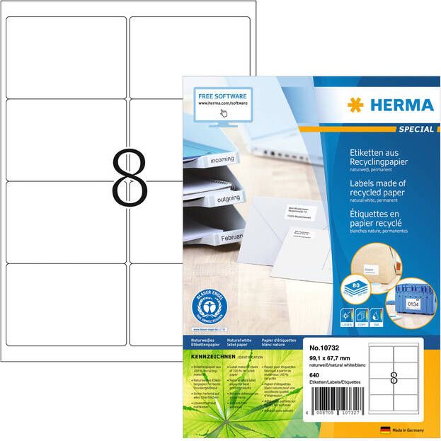HERMA Etiket recycling 10732 99.1x67.7mm 640stuks wit