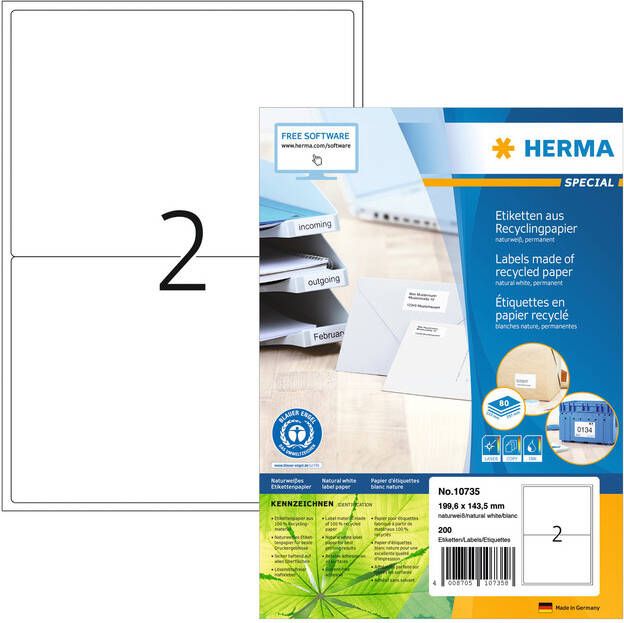 HERMA Etiket recycling 10735 199.6x143.5mm 160stuks wit