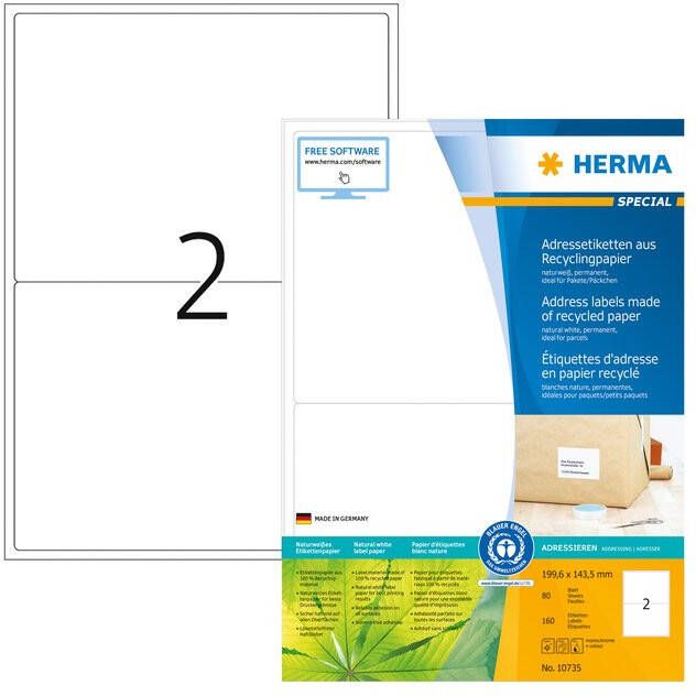 HERMA Etiket recycling 10735 199.6x143.5mm 160stuks wit