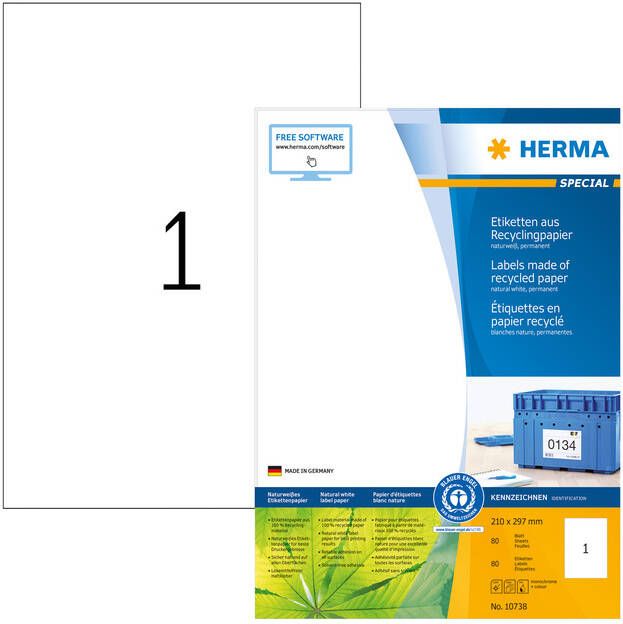 HERMA Etiket recycling 10738 210x297mm 80stuks wit