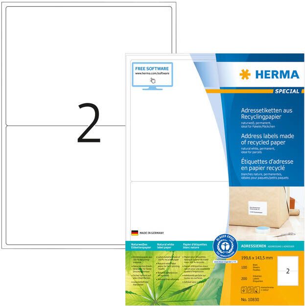 Herma 10830 Adresetiketten van gerecycled papier A4 199 6 x 143 5 mm wit permanent hecht - Foto 2