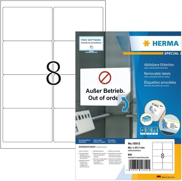 Herma 10312 Verwijderbare adresetiketten A4 99 1 x 67 7 mm wit ondoorzichtig MovablesÂ® - Foto 2