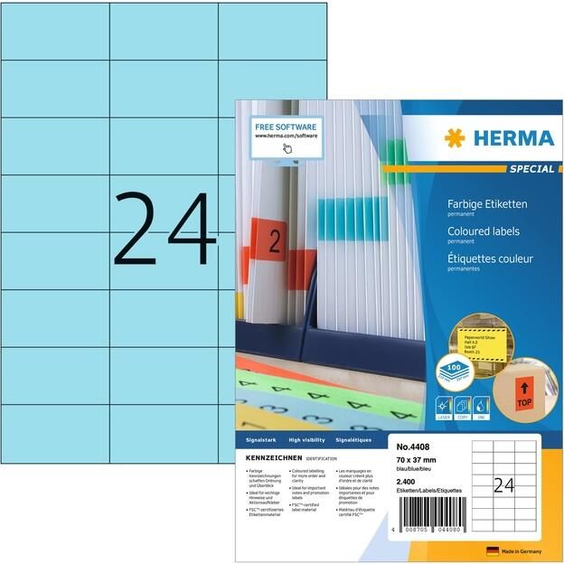 Herma Etiketten blauw 70x37 SPECIAL A4 2400 st.