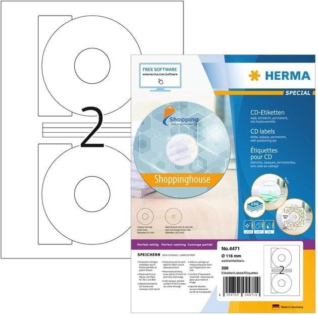 Herma CD-etiketten Maxi A4 Ã 116 mm wit ondoorzichtig permanent hechtend - Foto 2