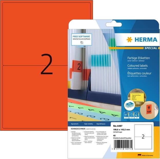Herma Gekleurde etiketten A4 199 6 x 143 5 mm rood verwijderbaar - Foto 2