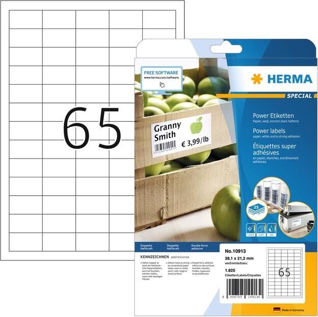 Herma 10913 Power-etiketten sterk hechtend A4 38 1 x 21 2 mm wit van papier - Foto 2