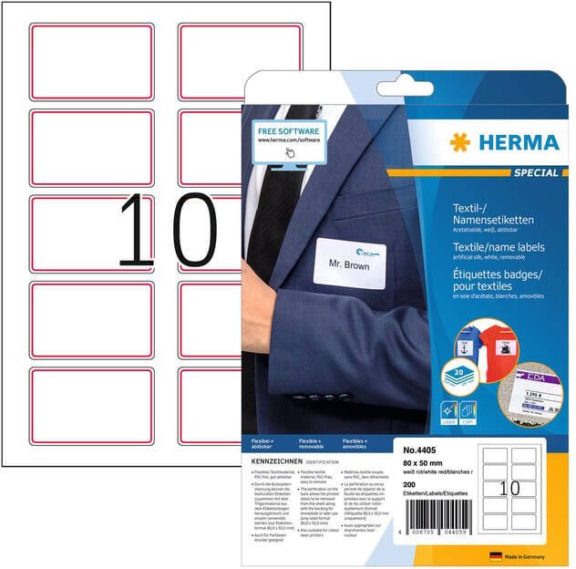 Herma Naam textieletiketten verwijderbaar A4 80 0 x 50 0 mm wit van acetaatzijde