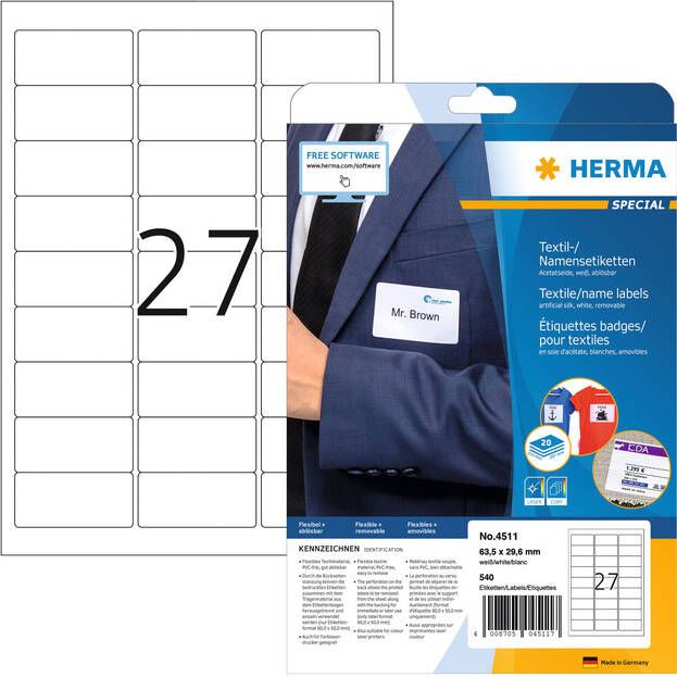 HERMA Naambadge etiket 4511 63.5x29.6mm wit