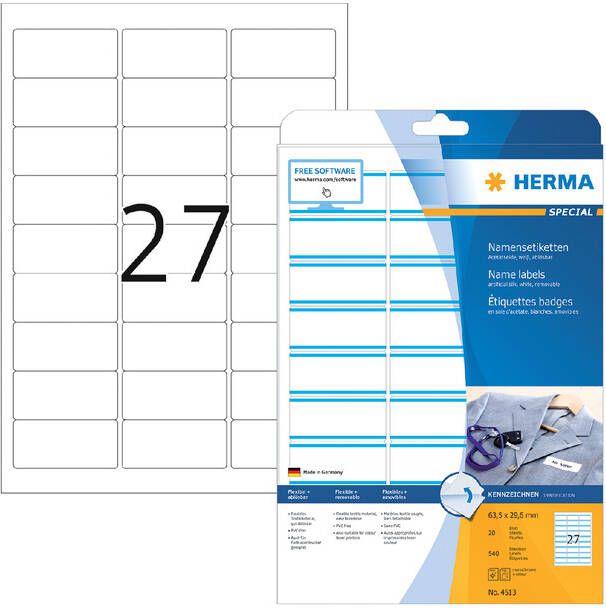HERMA Naambadge etiket 4513 63.5x29.6mm wit blauw