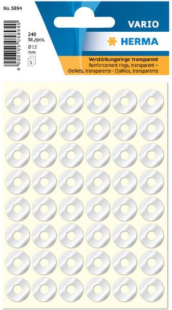 Herma Verstevigingsringen zelfklevend Ã¸ 12 mm transp. 240 st.