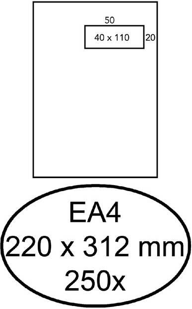 Hermes Envelop akte EA4 220x312mm venster rechts 4x11cm zelfklevend wit doos Ã  250 stuks