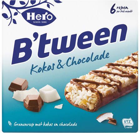 Hero Tussendoortje B'tween kokos chocolade 6pack reep 25gr