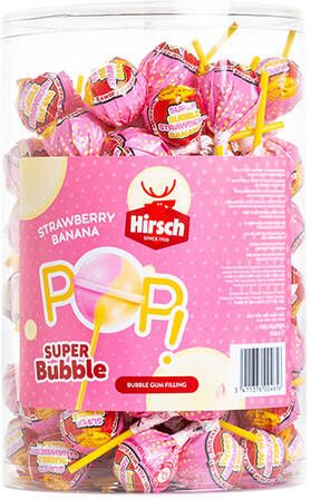 Hirsch Lolly super bubble strawberry banana 100x17 gram