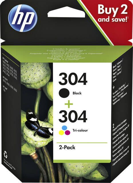 HP 304 Origineel Zwart Cyaan Magenta Geel Multipack 2 stuk(s )