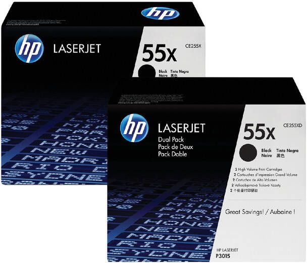 HP 55X originele high-capacity zwarte LaserJet tonercartridge 2-pack (CE255XD)