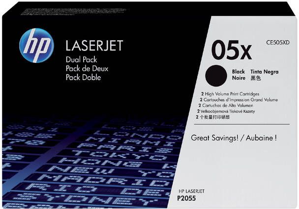 HP 05X originele high-capacity zwarte LaserJet tonercartridge 2-pack (CE505XD)
