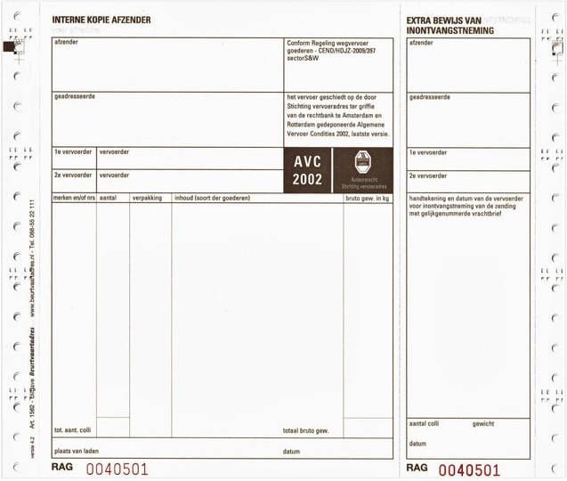 Iezzy Vrachtbrief BVA 1562 240x200mm 4voud 100stuks