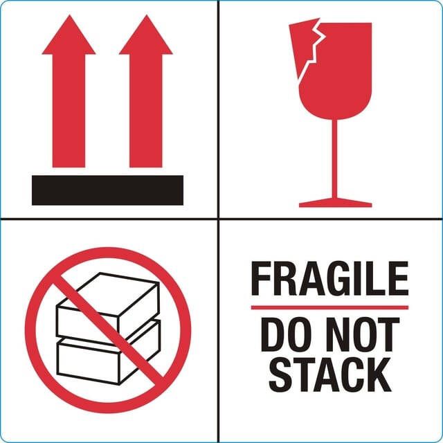 Iezzy Waarschuwingsetiket fragile do not stack 100mmx100mm 1000 stuks