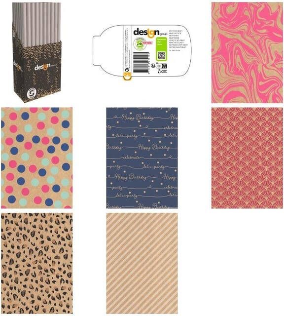 IG design Inpakpapier IG Group Printed Kraft 200x70cm assorti