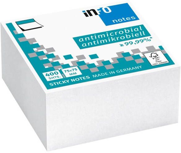 Info notes Memoblok antimicrobiÃel 75x75mm wit