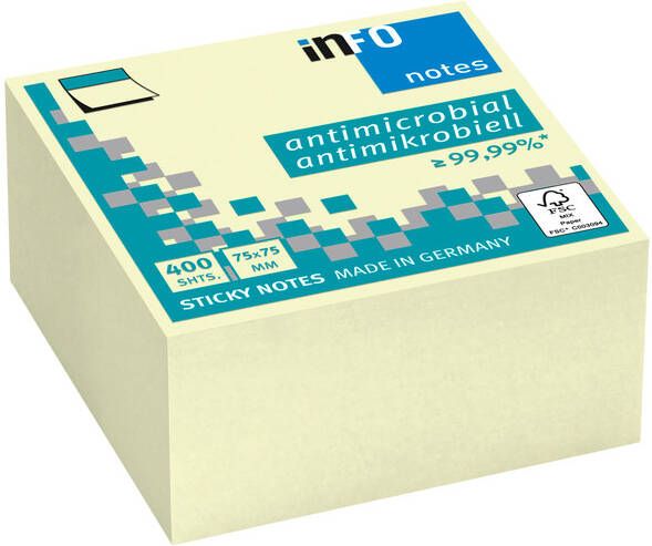 Info notes Memoblok antimicrobiÃƒÂel 75x75mm geel