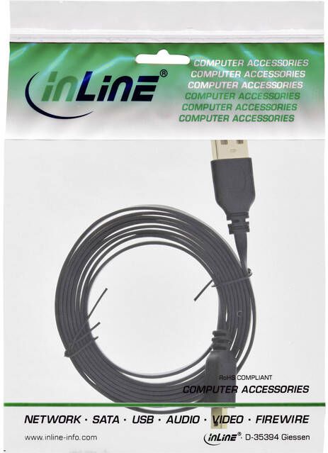 InLine Kabel InlLne USB-A mini-B 2.0 platte kabel 2 meter zwart - Foto 1