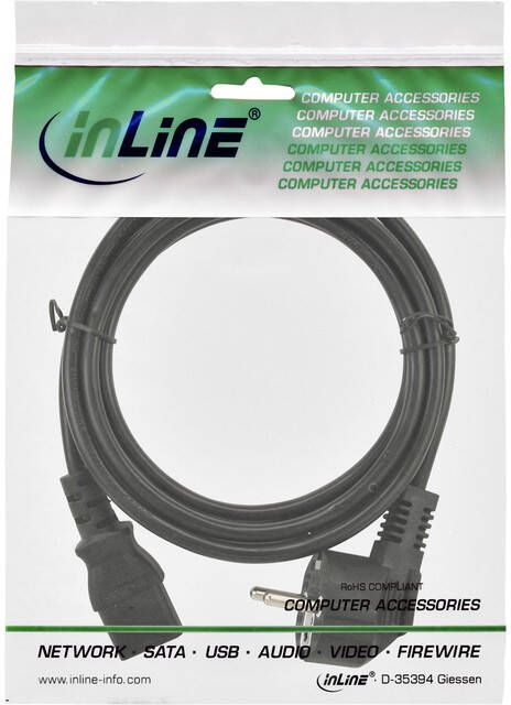 InLine Kabel STROOM C13 recht CEE7 7 haaks 1 8 meter zwart