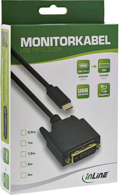 InLine Kabel USB-C DVI 24+1 3.1 1080P M M 2 meter zwart - Foto 1