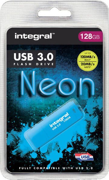 Integral USB stick 3.0 128GB neon blauw