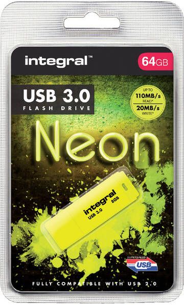 Integral Neon USB 3.0 stick 64 GB geel