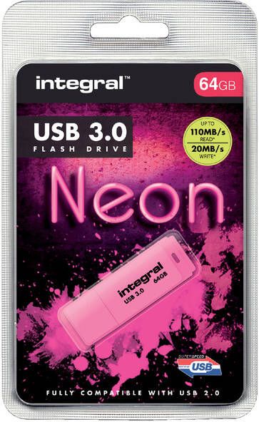 Integral Neon USB 3.0 stick 64 GB roze - Foto 3