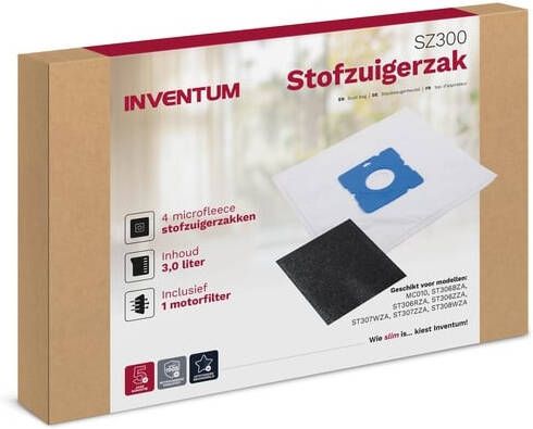 Inventum Stofzuigerzak 3l set van 4 zakken + motorfilter