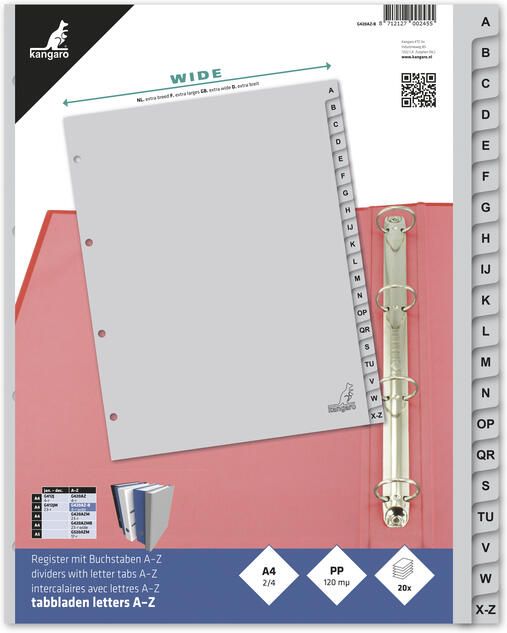Kangaro Tabbladen 4 gaats G420AZ B 20 delig alfabet breed PP