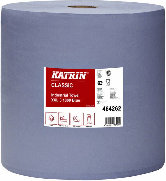 Katrin industrie poetsrol Plus blauw 3laags afm.26 5x38 1x1000vel