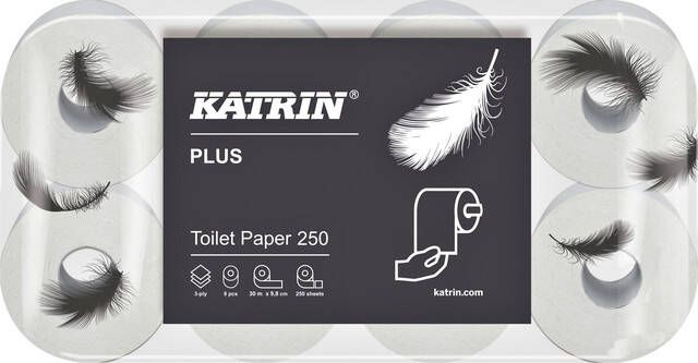 Katrin toiletpapier Plus wit 3laags 250vel per rol 6x8rollen