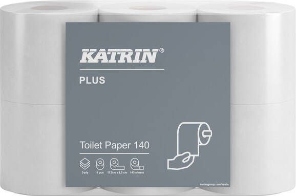 Katrin toiletpapier Plus hoogwit 3laags 143vel per rol 8x6rollen