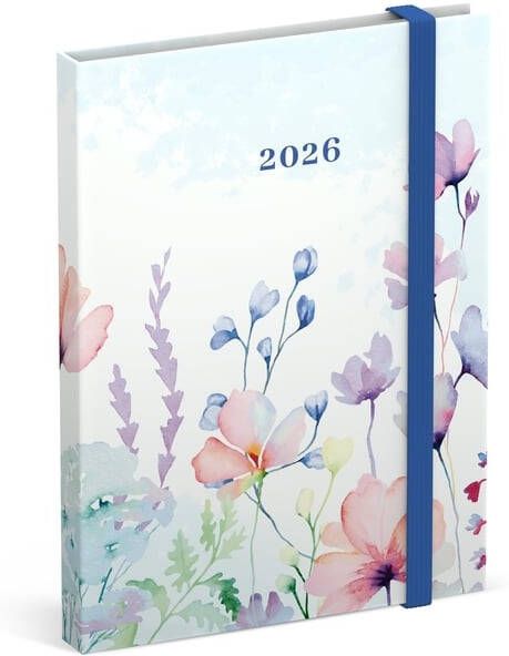 Lannoo Agenda 2026 110x150 Flowers watercolour 7dagen 2pagina's blauw