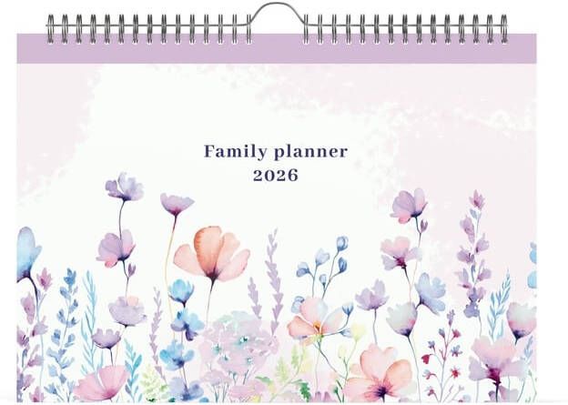 Lannoo Familiekalender 2026 310x220 Flowers watercolour 7dag 1pag lila