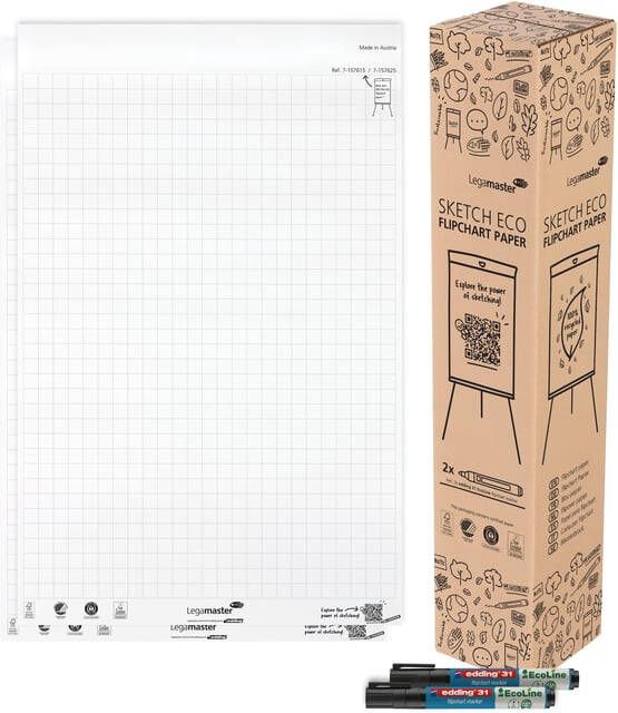 Legamaster flipchartpapier Sketch ECO ft 98 x 65 cm geruit 50 vel pak van 2 stuks