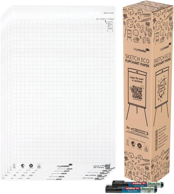 Legamaster flipchartpapier Sketch ECO ft 98 x 65 cm geruit 20 vel pak van 5 stuks