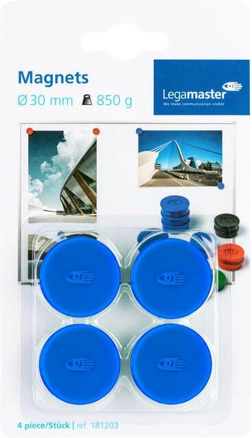 Legamaster Magneet 30mm 850gr blauw 4 stuks - Foto 2