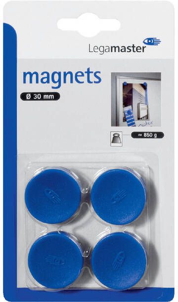 Legamaster Magneet 30mm 850gr blauw 4stuks
