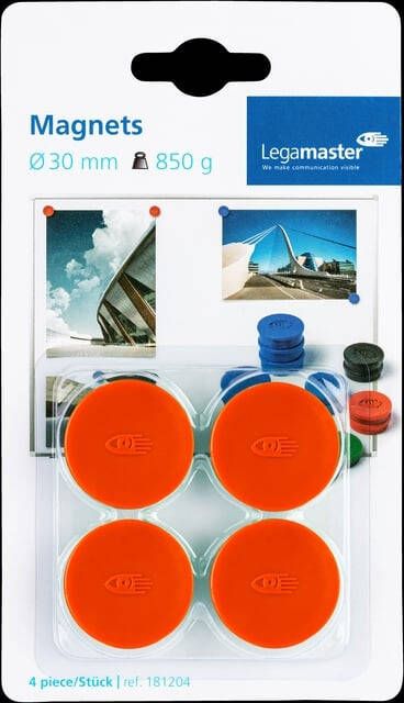 Legamaster Magneet 30mm 850gr rood 4 stuks