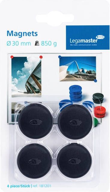 Legamaster Magneet 30mm 850gr zwart 4 stuks - Foto 2