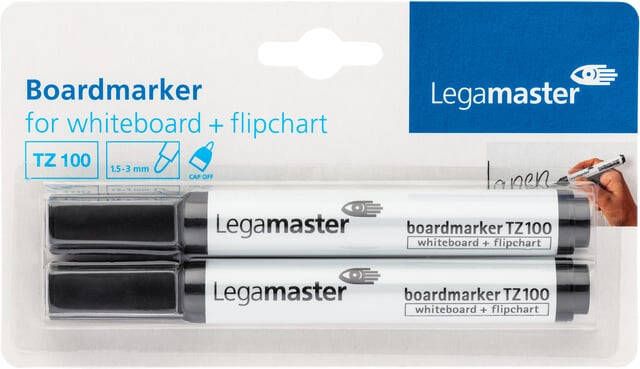 Legamaster Viltstift TZ 100 whiteboard rond 1.5-3mm zwart blisterà 2 stuks