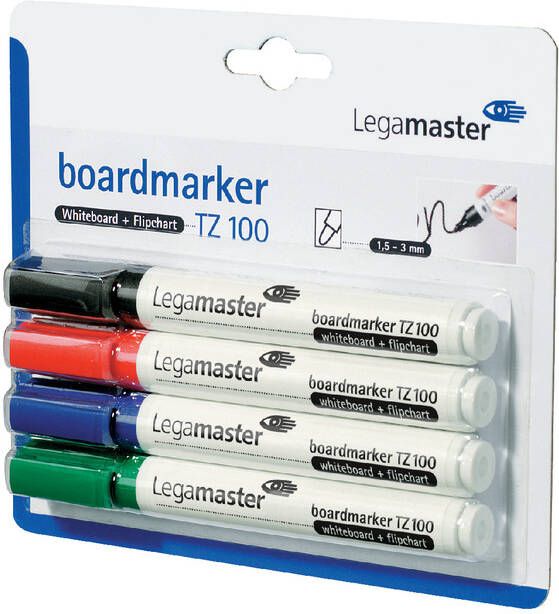 Legamaster Viltstift TZ 100 whiteboard rond 1.5-3mm assorti blisterà 4 stuks