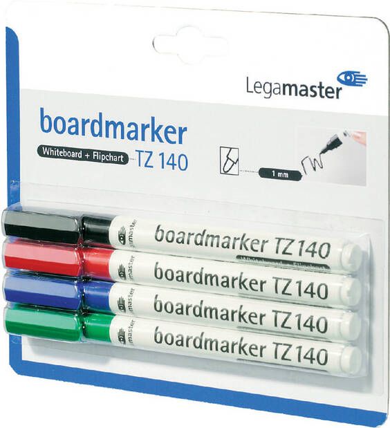Legamaster Viltstift TZ140 whiteboard rond assorti 1mm 4st