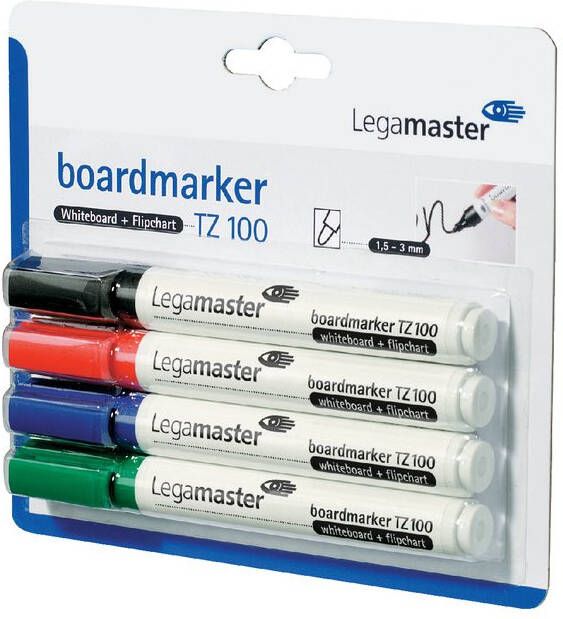 Legamaster Viltstift TZ 100 whiteboard rond 1.5-3mm assorti blisterÃ 4 stuks