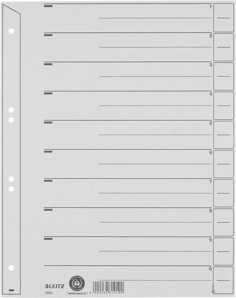 Leitz Scheidingsbladen A4 karton 200gr 6-gaats grijs 100 stuks - Foto 2